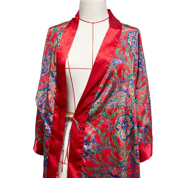 Vintage Morgan Taylor Size S Red Printed Satin Loungewear Robe - Picture 4 of 8